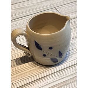 Williamsburg Salt Glazed Small Pitcher Creamer Shiny Blue Flower Tiles